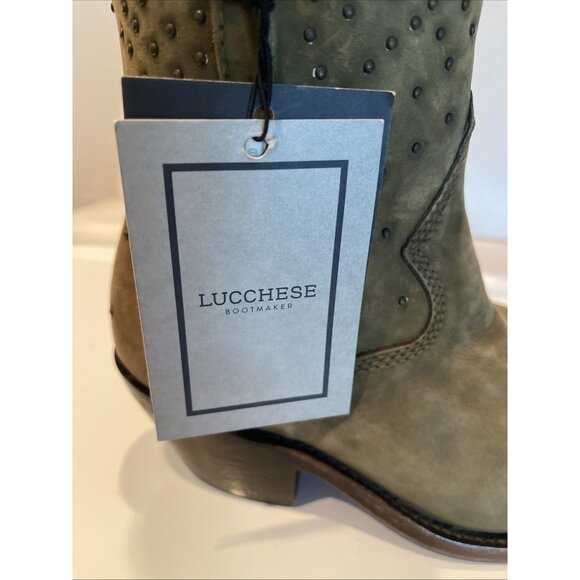 NWOB NWT Lucchese Boots Bootie Zip Women's 6.5 Suede Olive Green w/ Studs #M6040 - Picture 8 of 16